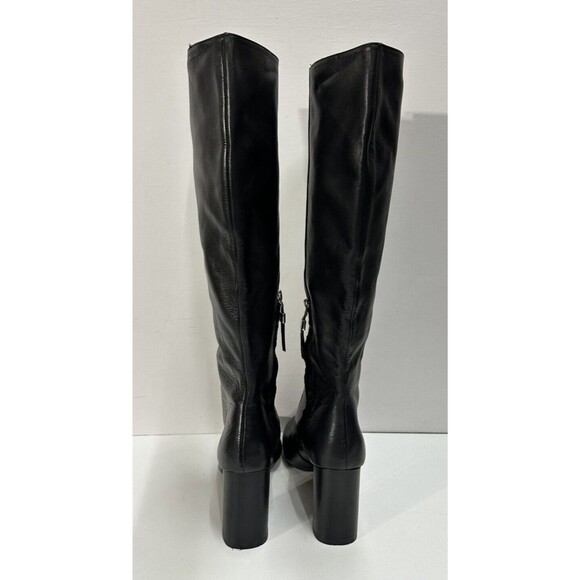 Zara Women size 41 US 10 black leather knee high block heeled boots - Picture 6 of 11